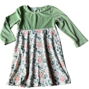 Abby & Evie Floral Green Velvet Dress Girls Size 4